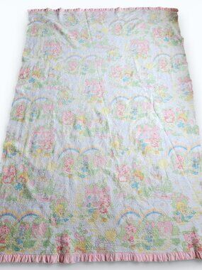 Chatham Strawberry Shortcake Blanket Twin Size Pink Trim Vintage 1980 **FLAWS**